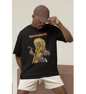 Tasarım Iron Maiden Rock Metal Müzik Grubu Baskılı Unisex Oversize Tişört