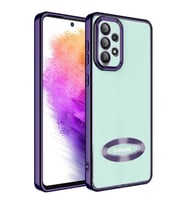 Samsung Galaxy A33 5G Kılıf Logo Yeri Açık Kamera Lens Korumalı Renkli Kenarlı Şeffaf Silikon (Mor)