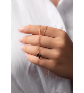 Kelebek Figürlü  Zirkon Taşlı Rose Altın Kaplama  Gümüş Kolye 925 Ayar