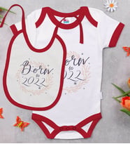 BK Kids Born To 2022 Tasarımlı Kırmızı Bebek Body Zıbın ve Mama Önlüğü Hediye Seti-1