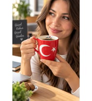 Kupa Bardak Porselen 200 ml Türk Bayrağı Desenli Çay Kahve Kupası