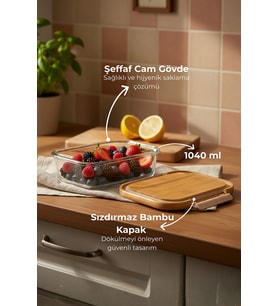 Satina - Kilitli Cam Saklama Kabı 1040 ml