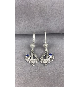Safir Taşlı Parmak İzi Elif Vav Gümüş Kadın Küpe