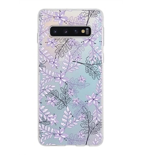 Samsung Galaxy S10 Kapak Floral Lila Tasarımlı Şeffaf Silikon Kılıf