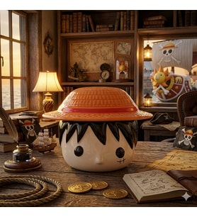 One Piece Monkey D. Luffy Hasır Şapka Kapaklı Seramik Kupa Bardak - Anime Koleksiyonu Özel Tasarım
