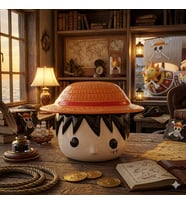 One Piece Monkey D. Luffy Hasır Şapka Kapaklı Seramik Kupa Bardak - Anime Koleksiyonu Özel Tasarım