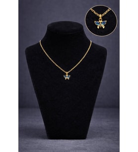 Minimal Gold Renk Mavi Taşlı Kelebek Kolye