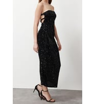 Moda Fit Mezuniyet Balo Finike Dokuma Asimetrik Yaka Kolsuz Kol Bodycone Midi Boy Elbise