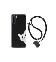 Oppo A91 Kılıf Resimli Desenli Silikon Boyun Askılı Çılgın Kedi 1895
