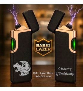 İsme Özel Premium Şarjlı Çakmak - Çift Yön Baskı Opsiyonu- Aslan Kurt Kartal Logo Seçenekleriyle