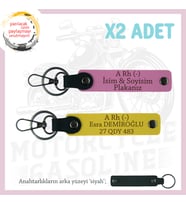 Motosiklet Severlere Özel, İsim Plaka ve A Rh (-) Kan Grubu Acil Durum x2 Anahtarlık, Sarı-Pembe-Syh