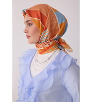Geometrik Desen %100 Twill İpek Eşarp BE01
