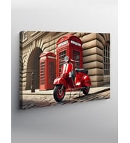 Kanvas Tablo Retro Vespa Ve Telefon Kulübesi