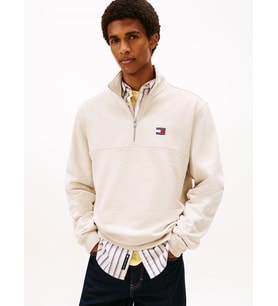 Tommy Hilfiger TJM Normal Kesim Armalı Yarım Fermuarlı Erkek Beyaz Sweatshirt DM0DM22344YBH