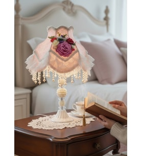 İpek Pudra Pembe Kadife Kumaş Gece Lambası Abajur Salon ve Yatak Odası Dekorasyon Vintage AB0014P (Açık Pembe)