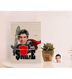 BK Gift Kişiye Özel Şövalye Karikatürlü Otantik Masaüstü Ahşap Palet Çerçeve-2 (Beyaz)
