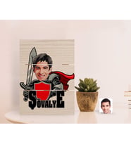 BK Gift Kişiye Özel Şövalye Karikatürlü Otantik Masaüstü Ahşap Palet Çerçeve-2 (Beyaz)