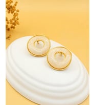 Krem Akrilik Gold Halka Küpe