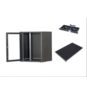 SETRACK 19'' 9U 600X600 CM DUVAR TİPİ RACK KABİNET+ SABİT RAF+2Lİ FAN MODÜLÜ