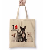 I Love Animals Kedi Köpek Cat Dog Pet Hayvan Bez Çanta Uzun Saplı