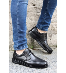 FAST STEP Hakiki Deri Ortopedik Erkek Casual Ayakkabı 815MA1302 (Siyah)