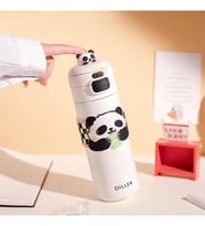 Lexroo 480ml Sevimli Hayvanlar Süslü Pipetli/Pipetsiz El Askılı Paslanmaz Çelik Termos
