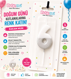 6 Yaş Doğum Günü Pasta Mumu Beyaz Gümüş