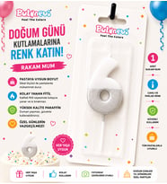 6 Yaş Doğum Günü Pasta Mumu Beyaz Gümüş