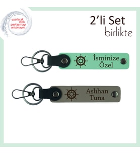 Yazılabilir Gemi Dümeni Desenli Anahtarlık Seti, Kişisel Seçenek, Açık Yeşil-Kül Gri