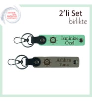 Yazılabilir Gemi Dümeni Desenli Anahtarlık Seti, Kişisel Seçenek, Açık Yeşil-Kül Gri