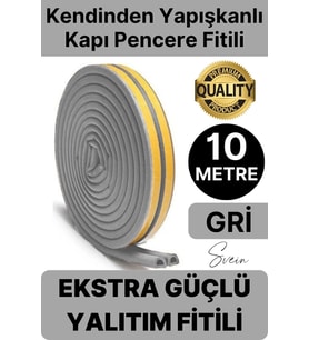 1. Sınıf Gri Kapı Pencere Soğuk Toz Geçirmez İzolasyon Fitili Yapışkanlı Isı Yalıtım 2x5=10 mt