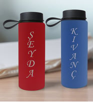 BK Gift Kişiye Özel İsimli 2’li Kırmızı ve Mavi Cam Matara 500ml, Sevgiliye Hediye, İsimli Cam Matara, Sevgililer Günü