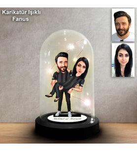 KİŞİYE ÖZEL Siyah Beyaz TASARIMLI IŞIKLI KARİKATÜR FANUS BİBLO FN198