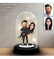 KİŞİYE ÖZEL Siyah Beyaz TASARIMLI IŞIKLI KARİKATÜR FANUS BİBLO FN198