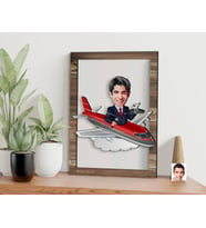 BK Gift Kişiye Özel Erkek Kabin Memuru Karikatürlü 3D Ahşap Tablo, Sevgiliye Hediye, Arkadaşa Hediye, Yıl Dönümü Hediyesi, Doğum Günü Hediyesi-1