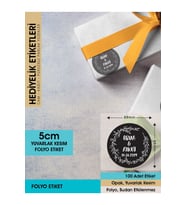 Çelenk Çiçek Motifli, Siyah Etiket Modeli Ürünlerinize Özel 5 Cm - 100 Adet Folyo Sticker