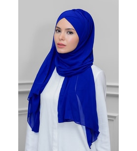 Saks Mavisi Pratik Hazır Geçmeli Bone Şal Şifon Kendinden Boneli Tek Bantlı 1453_24