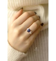 Oval Çiçek Model Beyaz Taşlı 925 Ayar Ayarlanabilir Gümüş Yüzük (Mavi)