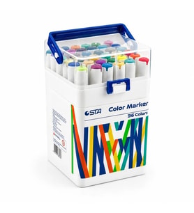 STA 910336 ÇİFT UÇLU ALKOL BAZLI MARKER 1mm/1-7mm UÇ KALEM SETİ 36'LI (RENK) TAŞIMA SAPLI PLASTİK KU