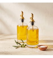 2'li Lüks Cam Yağdanlık ve Sirkelik Seti - 500 ml Altın Renkli Metal Başlıklı Akıtmaz Sızdırmaz Mutfak Sosluk Şişesi