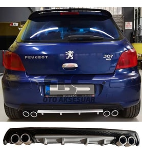 Peugeot 307 Difüzör Arka Tampon Eki 4 Egzoz Çıkışlı Gri Lüx Tip