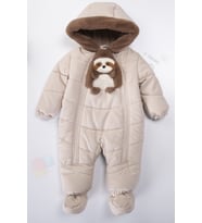 Panda İçi Peluş Patikli Kar Kapüşonlu Kışlık Kız Erkek Bebek Astronot Tulum Kozmonot Mont Çocuk (Bej)