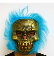 Wild Skull - Bakır Kafatası Turkuaz Saçlı İskelet Maske