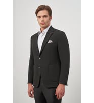 Siyah Gofreli Mono Yaka 6 Drop Slim Fit Classic Ceket 1002245158