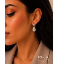 İpekish Gold Renk Damla Zirkon Taşlı Sallantılı Çelik Küpe Kadın Şık Taşlı Küpe