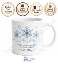 Kar Tanesi Temalı Kış Baskılı Kupa Bardak Hediye Porselen Mug