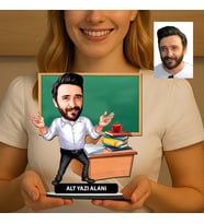 Kişiye Özel Öğretmen Karikatürlü 18 cm MDF Masaüstü Biblo - Öğretmen Hediyesi Öğretmene Özel Hediye