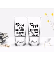 BK Gift Kişiye Özel Renkli Baskılı Çünkü Sen Tasarımlı İkili Rakı Bardağı Seti-1 (Beyaz)