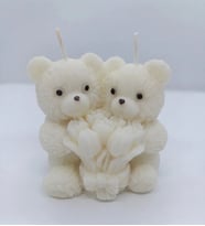 Özelleştirilebilir romantik çift ayıcık mum   dekoratif mum  romantik hediye (Beyaz)