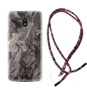 Xiaomi Redmi 8A 8 Pro 9C 9T 10C 11T Pro Kılıf Boyun Asklı Rasta Silikon Gri Mermer 1376